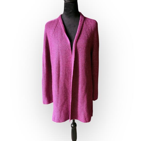 NWT Loft Berry Pink Open Front Chunky Knit Shawl Collar Cardigan Sweater Size L - Picture 11 of 16